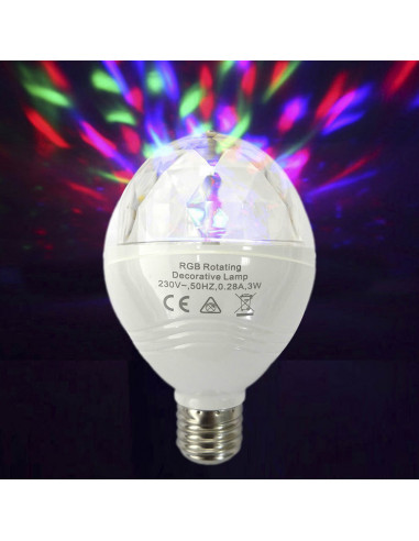 Ampoule disco led rgb e27 3w multicolore rotation 360° ø8x13cm edm