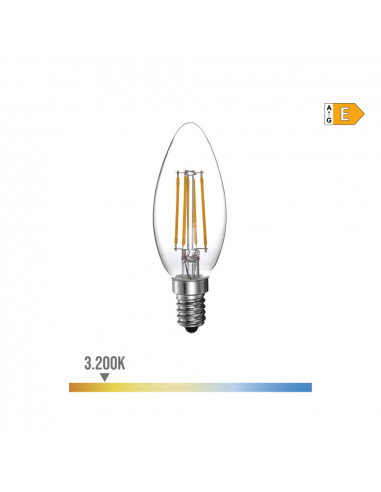 Ampoule bougie avec filament led e14 4w 550lm 3200k lumière chaude ø4.5x7.8cm edm