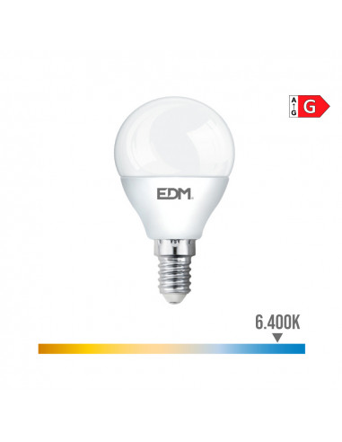 Ampoule sphérique led e14 6w 500lm 6400k lumière froide ø4,5x8,2cm edm