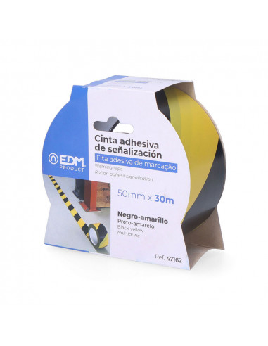Bande de signalisation adhésive jaune-noire 30mx50mm edm