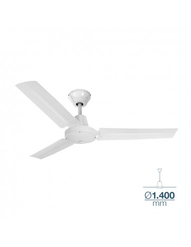Ventilateur de plafond modèle industriel blanc puissance : 60w pales : ø140cm avec contrôleur mural edm