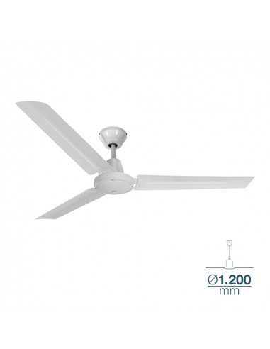 Mini ventilateur de plafond industriel blanc puissance : 60w palmes : ø120cm avec contrôleur mural edm