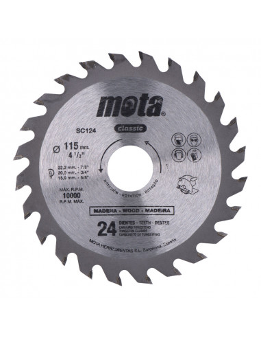 Lame pour scie circulaire widia 115mm 24 dents clp18 sc124p mota