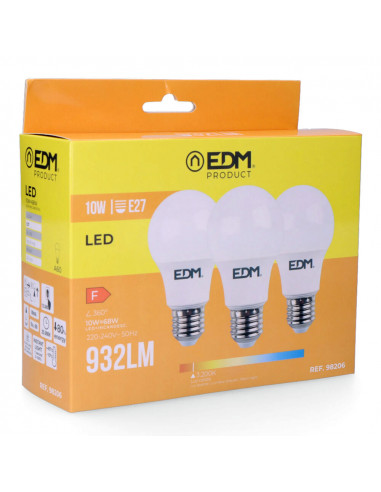 Kit 3 ampoules led standard e27 10w 810lm 3200k lumière chaude ø6x10,8cm edm