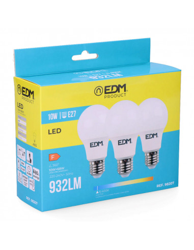 Kit 3 ampoules led standard e27 10w 810lm 6400k lumière froide ø6x10,8cm edm