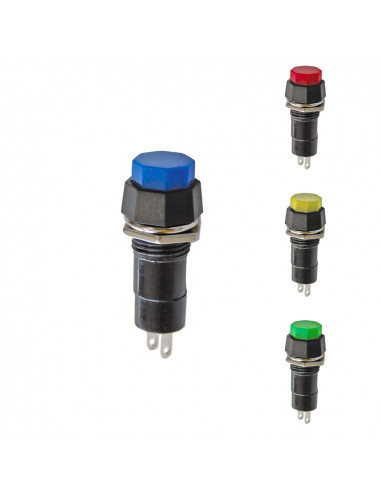 Bouton poussoir base haxagonale 1a 250v couleurs assorties