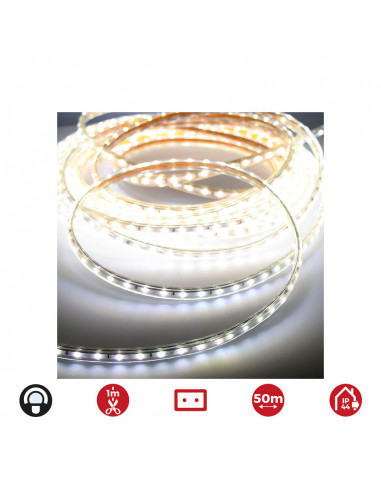 Bobine ruban led 60 leds/m 4,2w/m blanc froide ip44 6.400k edm 220v-240v (usage intérieur extérieur) 12mm grosor euro/m 50m