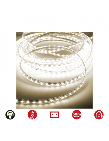 Bobine ruban led 60 leds/m 4,2w/m blanc chaud 3.200k edm 220v-240v (usage intériur extérieur) ip44 euro/m 50m