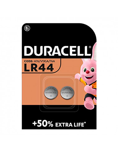 Micro pile alkaline bouton duracell lr44 1,5v (emballage 2 unit) ø11,6x5,4mm
