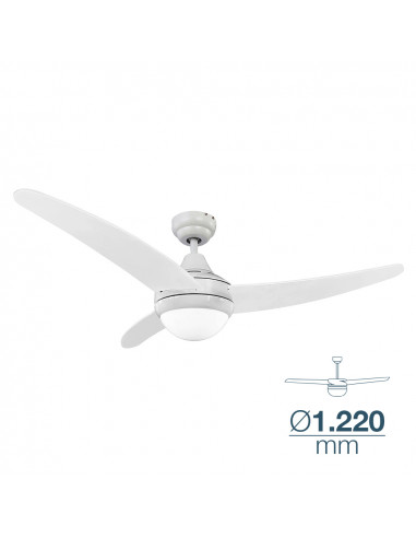 Ventilateur de plafond egeo blanc puissance: 60w palmes: ø122cm avec télécommande edm