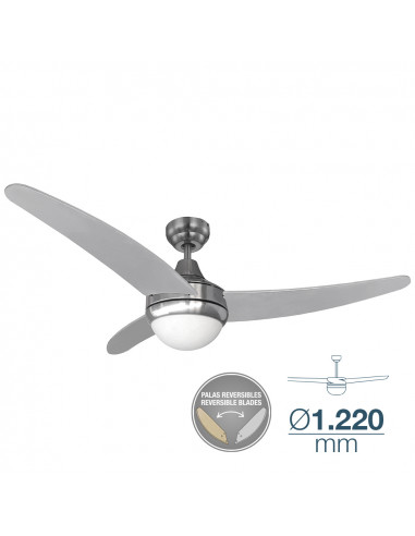 Ventilateur de plafond egeo chromé puissance: 60w palmes: ø122cm avec télécommande edm