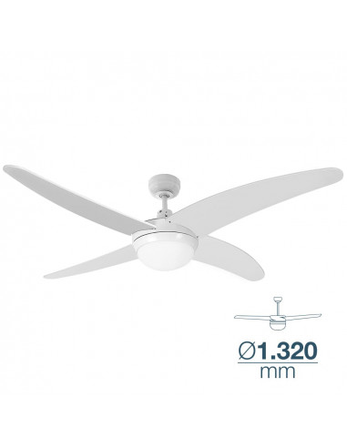 Ventilateur de plafond caspio blanc puissance: 60w pales: ø132cm avec télécommande edm