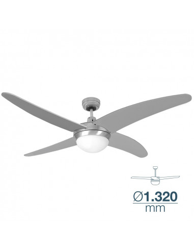 Ventilateur de plafond caspio argent/nickel puissance: 60w pales: ø132cm avec télécommande edm