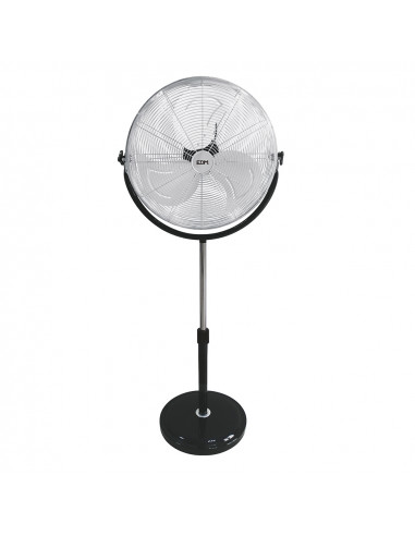 Ventilateur sur pied industriel a base circulaire chrome/noir puissance: 120w pales : ø50cm hauteur reglable 118-148cm edm