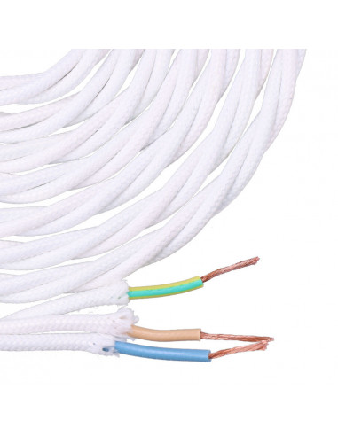 Câble parallel textile torsadé 3x1mm blanc 5m