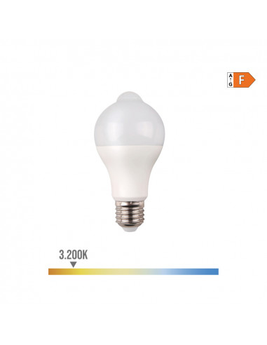 Ampoule led standard avec "capteur de présence et de crépuscule" e27 12w 1055lm 3200k lumière chaude ø6x11cm edm