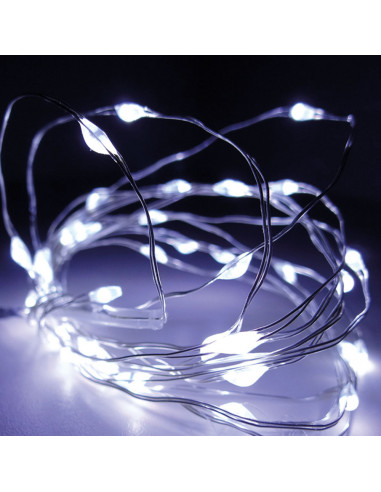 Guirlande à piles 40 leds blanc froid câble argenté 2,20m