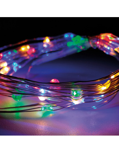 Guirlande à piles 40 leds multicouleur câble argenté 2,20m