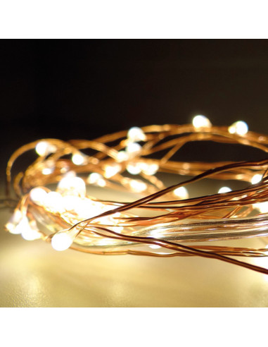 Guirlande à piles 40 leds blanc chaud câble cuivré 2,20m