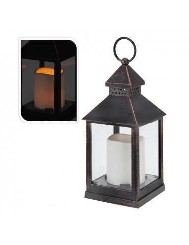 Lanterne à bougie led bronze noir 10.5x10.5x23cm poids 350g 3 piles aaa non incluses