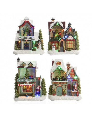 Maison décor de noël lumineuse led 3xaa 14x9x20cm modèles assortis