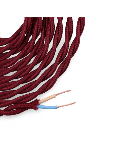Câble textile tressé 2x0,75mm c08 bordeaux soie 5m