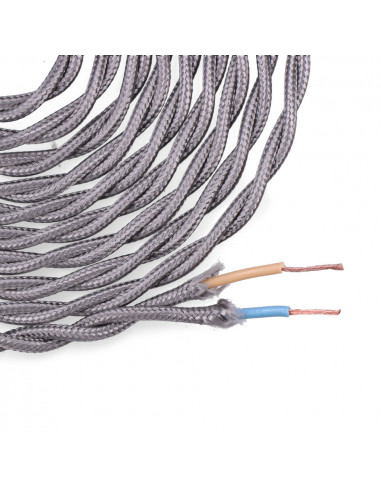Câble textile tressé 2x0,75mm c-63 soie gris foncé 5m