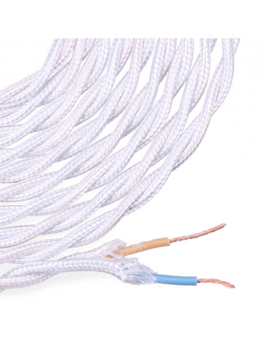 Câble textile tressé 2x0,75mm c-01 aluminium soie blanc 5m
