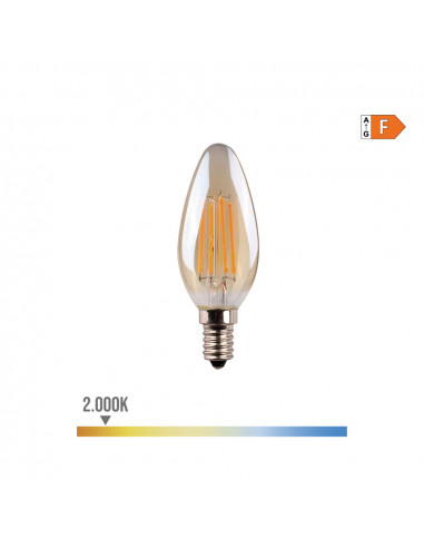 Ampoule bougie à filament led vintage verre e14 4.5w 400lm 2000k lumière chaude ø3.5x9.8cm edm