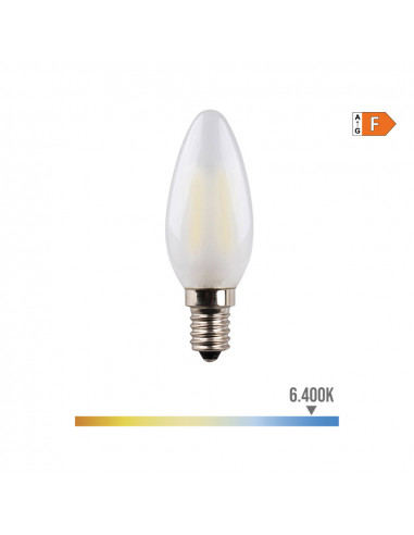 Ampoule bougie avec filament led. verre mat e14 4.5w 470lm 6400k lumière froide ø3.5x9.8cm edm