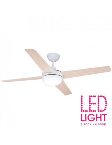 Ventilateur de plafond led chukotka modèle bois/blanc puissance: 28w palmes: ø132cm avec télécommande edm