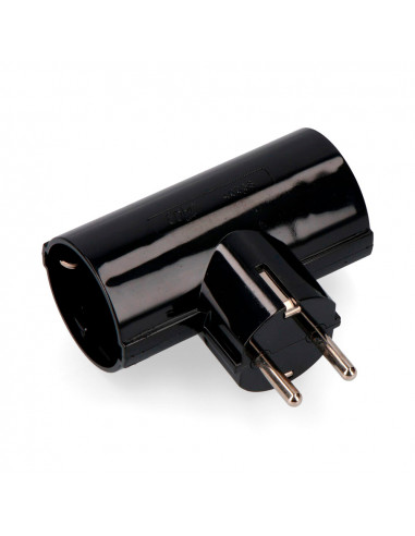Double fiche mâle noire en bakélite avec terre (sous film retractable) 16a 250v edm