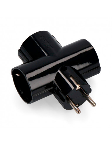 Triple fiche mâle noire en bakélite avec terre sous film retractable 16a 250v edm