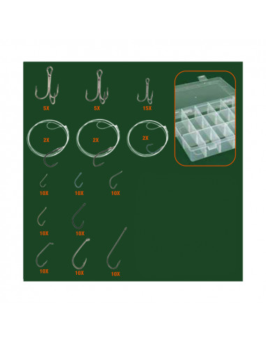 Pack de hameçons de pèche 60 u. avec accessoires.