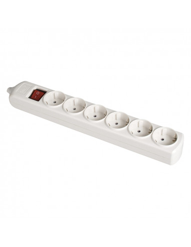 Multiprise bipolaire 6 prises t/t latérale 16a 250v blanche + interrupteur à voyant solera
