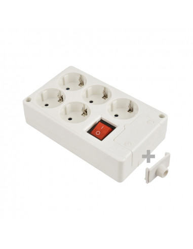 Multiprise bipolaire 5 prises t/t latérale 16a 250v blanche + interrupteur à voyant solera 8105il