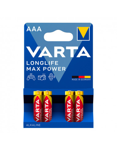 Pile varta longlife max power aaa - lr03 (emballage 4 unit) ø10,5x44,5mm