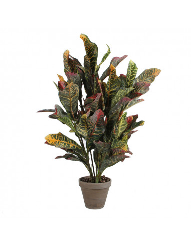 Croton artificiel vert en pot gris