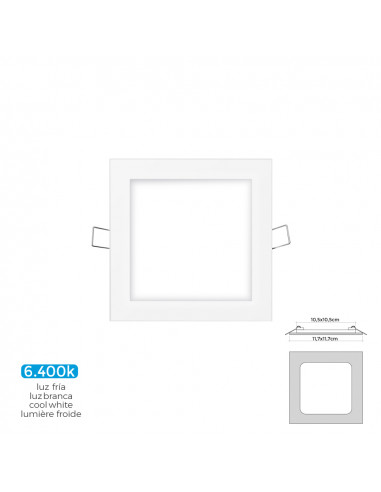 Mini downlight led carré 6w 6400k lumière froide. couleur blanc 11,7x11,7cm edm