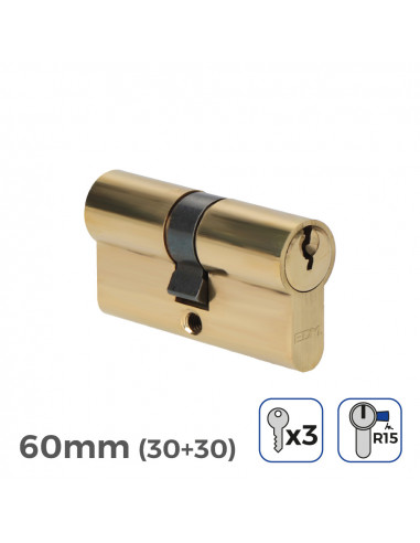 Cylindre de porte 60mm (30+30mm) largeur de came r15 3 clés inclus edm
