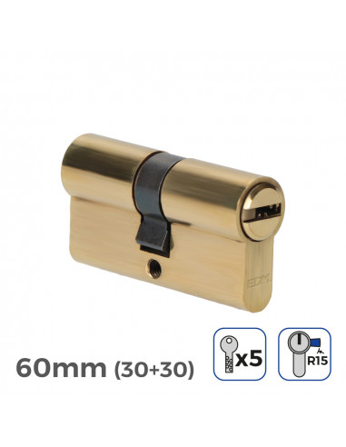 Cylindre de porte 60mm (30+30mm) largeur de came r15 5 clés de sécurité inclus edm