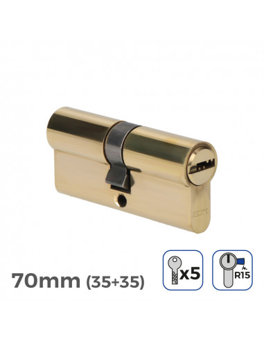 Cylindre de porte 70mm (35+35mm) largeur de came r15 5 clés de sécurité inclus edm