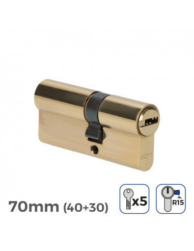 Cylindre de porte 70mm (40+30mm) largeur de came r15 5 clés de sécurité inclus edm