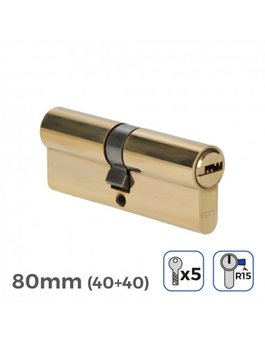 Cylindre de porte 80mm (40+40mm) largeur de came r15 5 clés de sécurité inclus edm