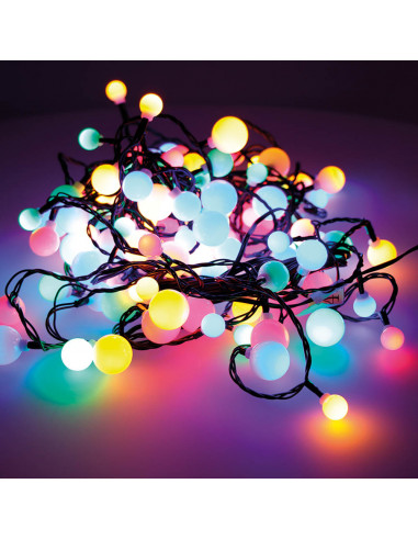 Guirlande lumineuse led "cherry" ampoules de 3 tailles 14m 120 led multi-couleur extérieur.