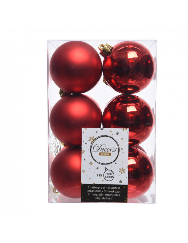 Lot de 12 boules de noël rouges ø6cm