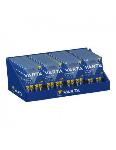 Exposant carton de table varta he 30 blister lr06 aa 4 unit + 13 blisters lr03 aaa 4 unit varta 36x28x17cm