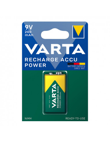 Pile varta recargeable accu power 9v - 6lr61 200ma (emballage 1 unit) 26,5x17,5x48,5mm