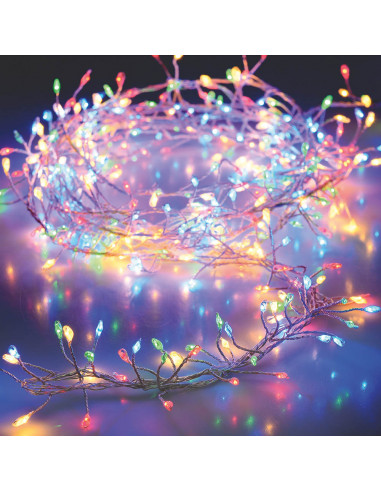 Guirlande lumineuse câble argenté, 100 microled multicouleur 1,5m