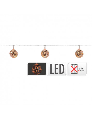 Guirlande avec piles 10 leds boules couleurs cuivre 1,3m